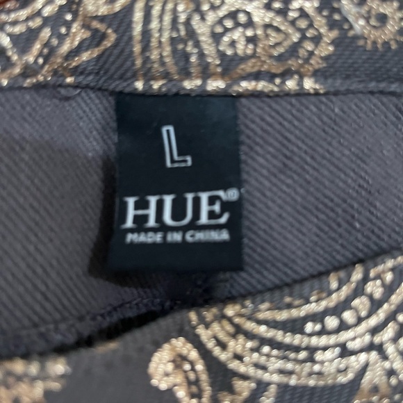 Hue  shimmer metallic, print, rose gold leggings NWOT - Picture 3 of 6